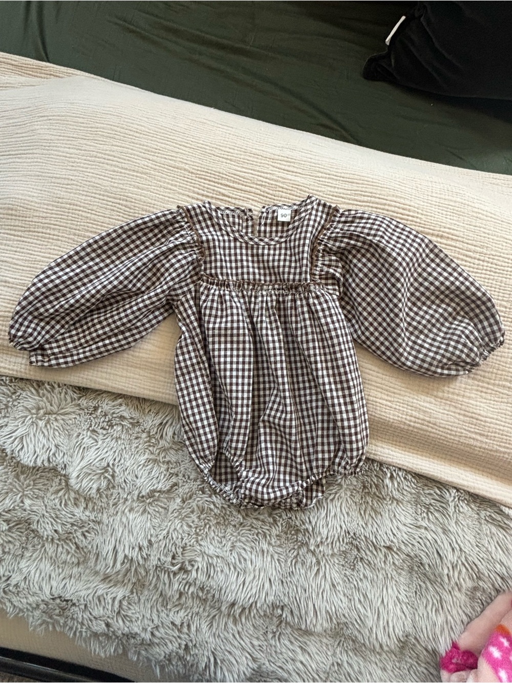 Baby/ Toddlers Brown Gingham Bubble Romper